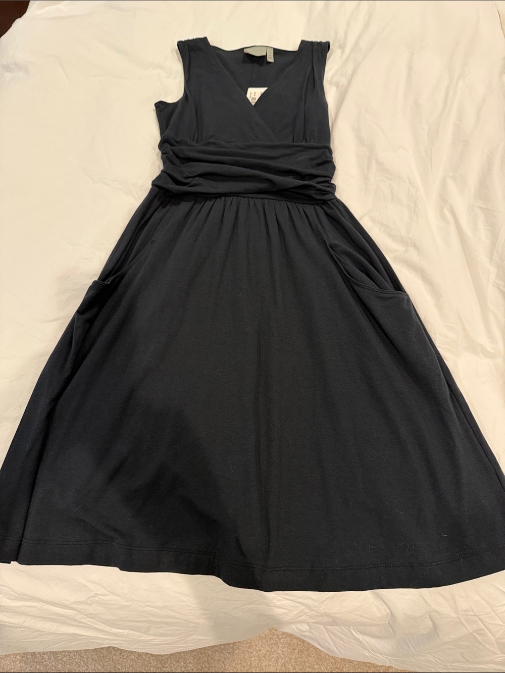 Athleta Navy Sleeveless Knit Dress with Gathered Waist